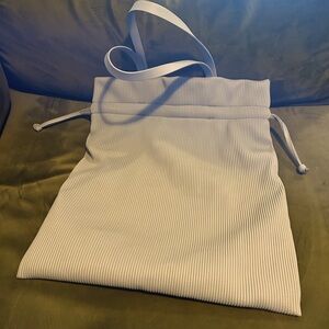 OAK + FORT Faux Leather Ribbed Light Blue Tote Bag